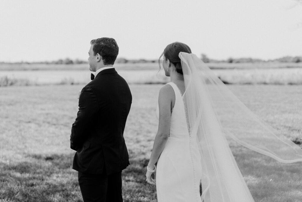 The moment before the bride and girl see each other the first day.