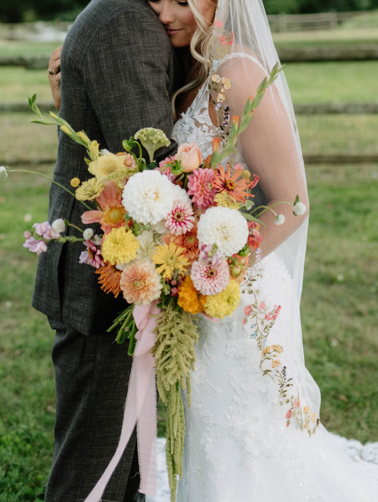Details of wildlfower bouquet from wildly native flower farm in Maryland at the Inn at Grace Winery in Glen Mills, PA. 